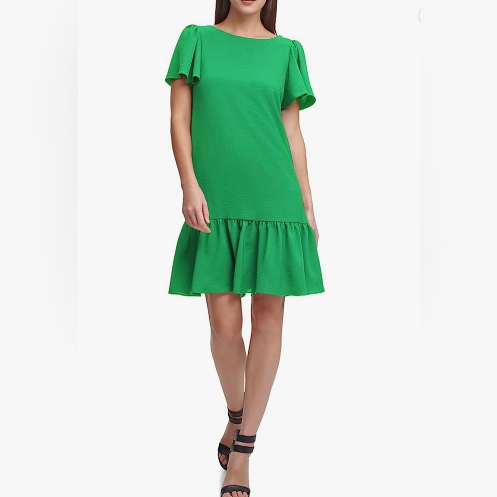 DKNY Women's Fit and Flare Trapeze, Teal Green, Size 12 Dress